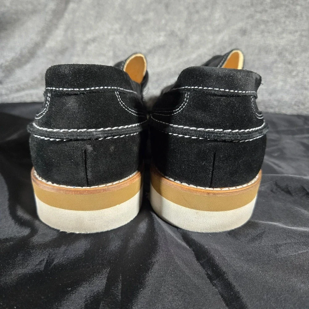 Girotti Black Suede Penny Loafers White Contrast Stitching Wedge Sole Mens EU 43